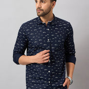 Navy Blue Printed Shirt