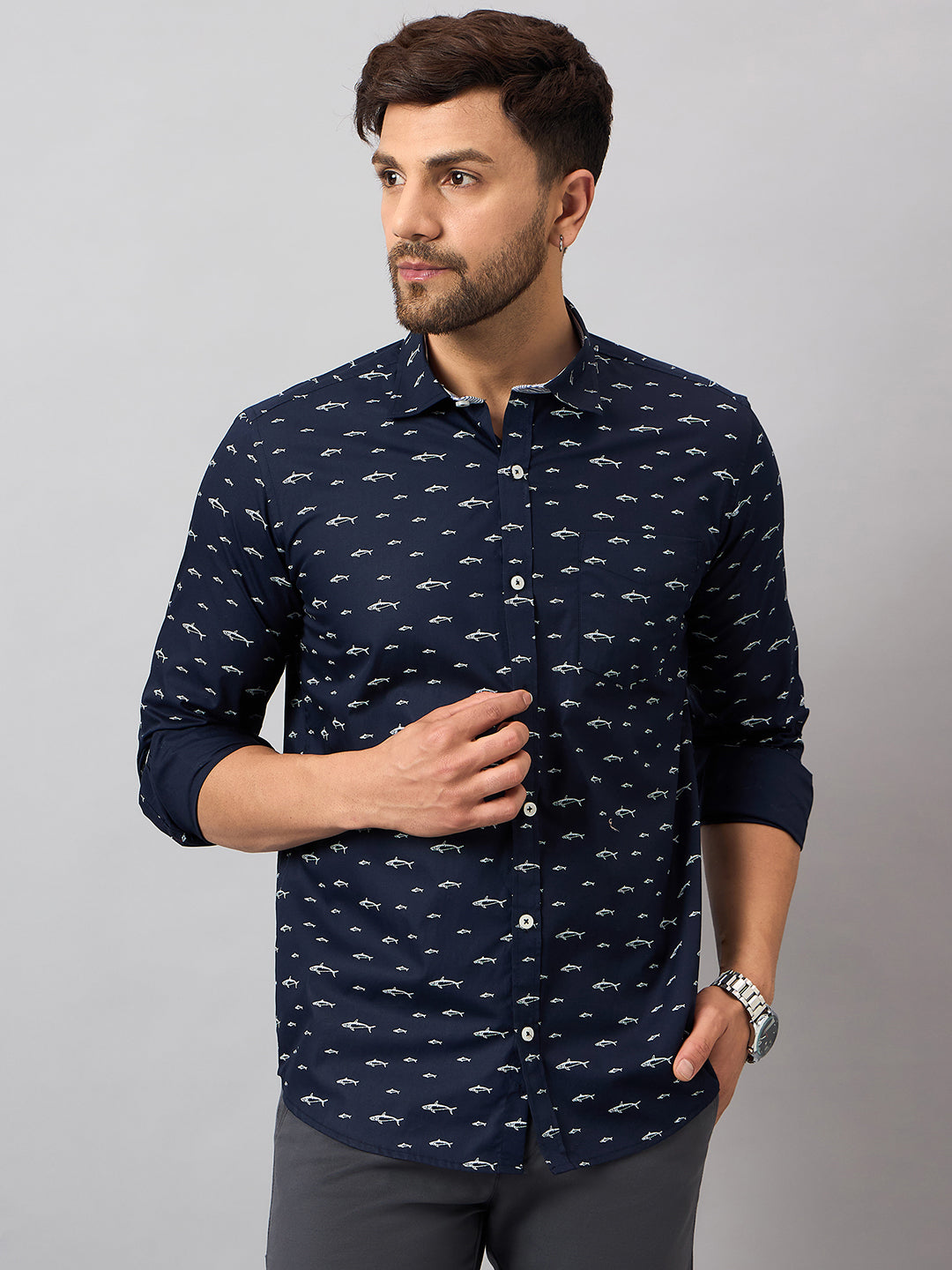 Navy Blue Printed Shirt
