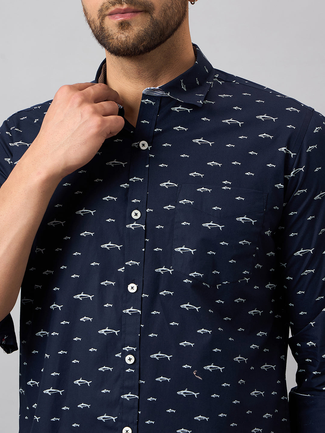 Navy Blue Printed Shirt