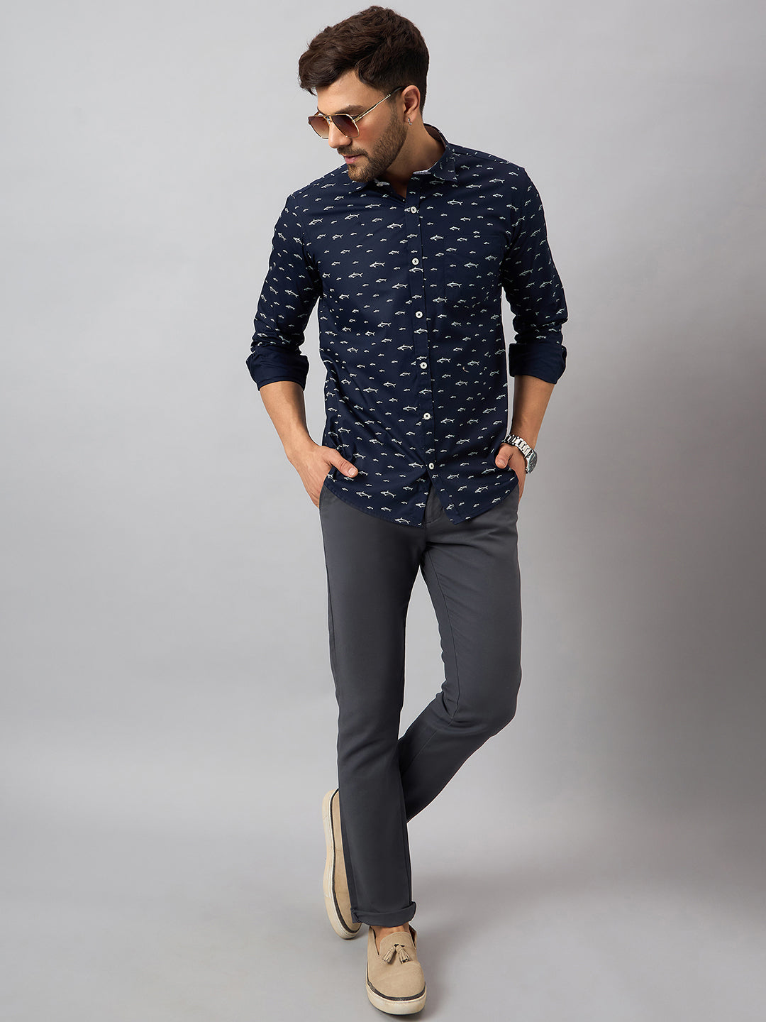 Navy Blue Printed Shirt