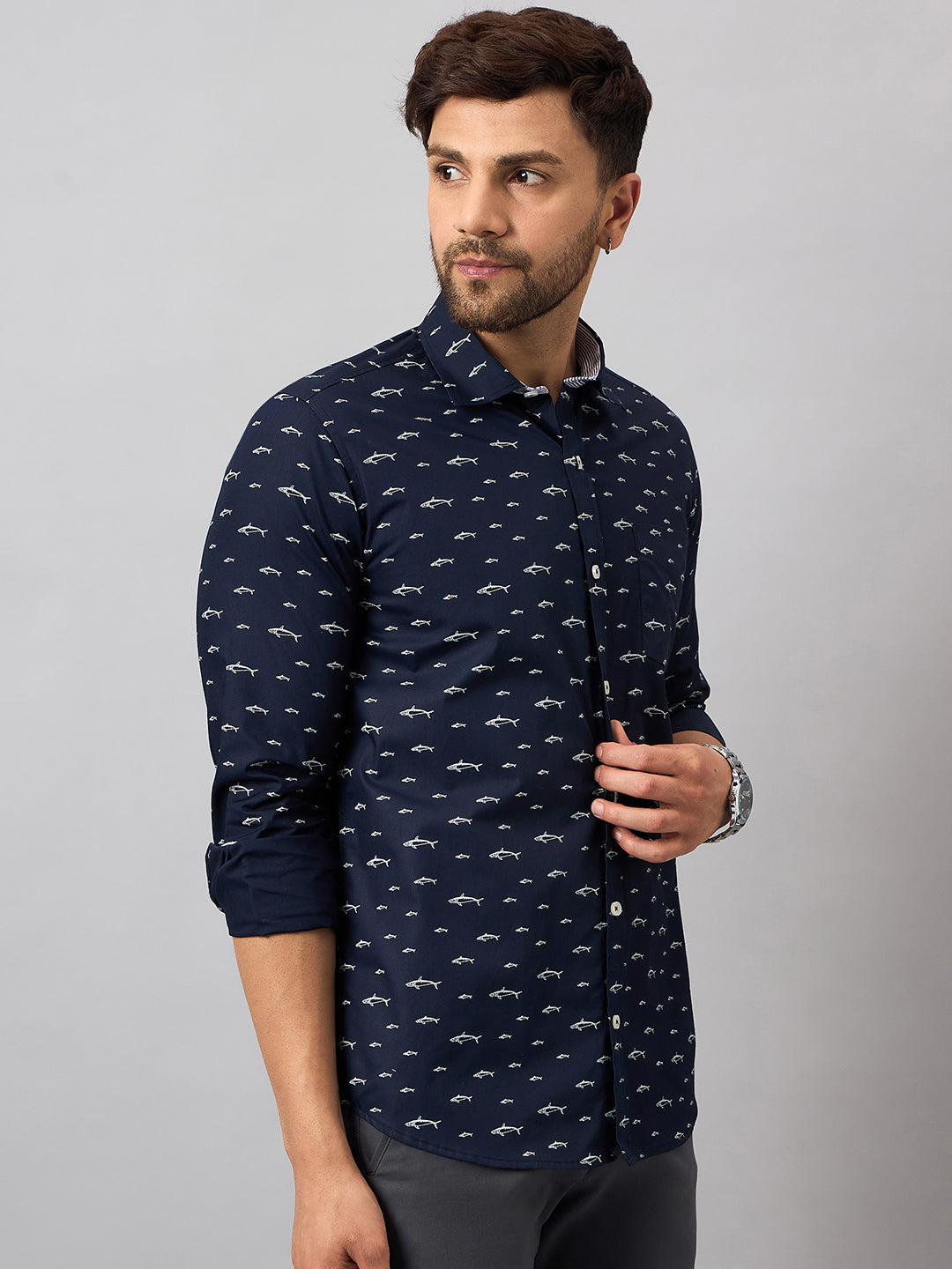 Navy Blue Printed Shirt