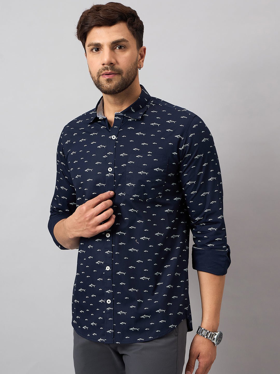 Navy Blue Printed Shirt
