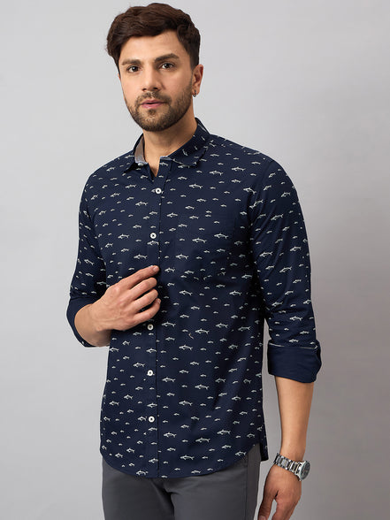 Navy Blue Printed Shirt