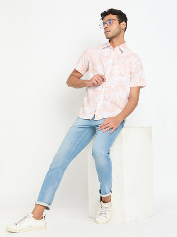 Peach Floral Print Shirt