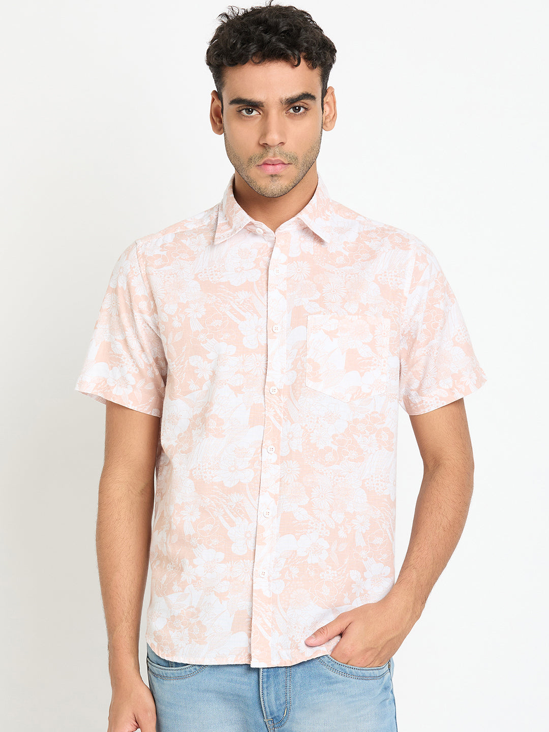 Peach Floral Print Shirt