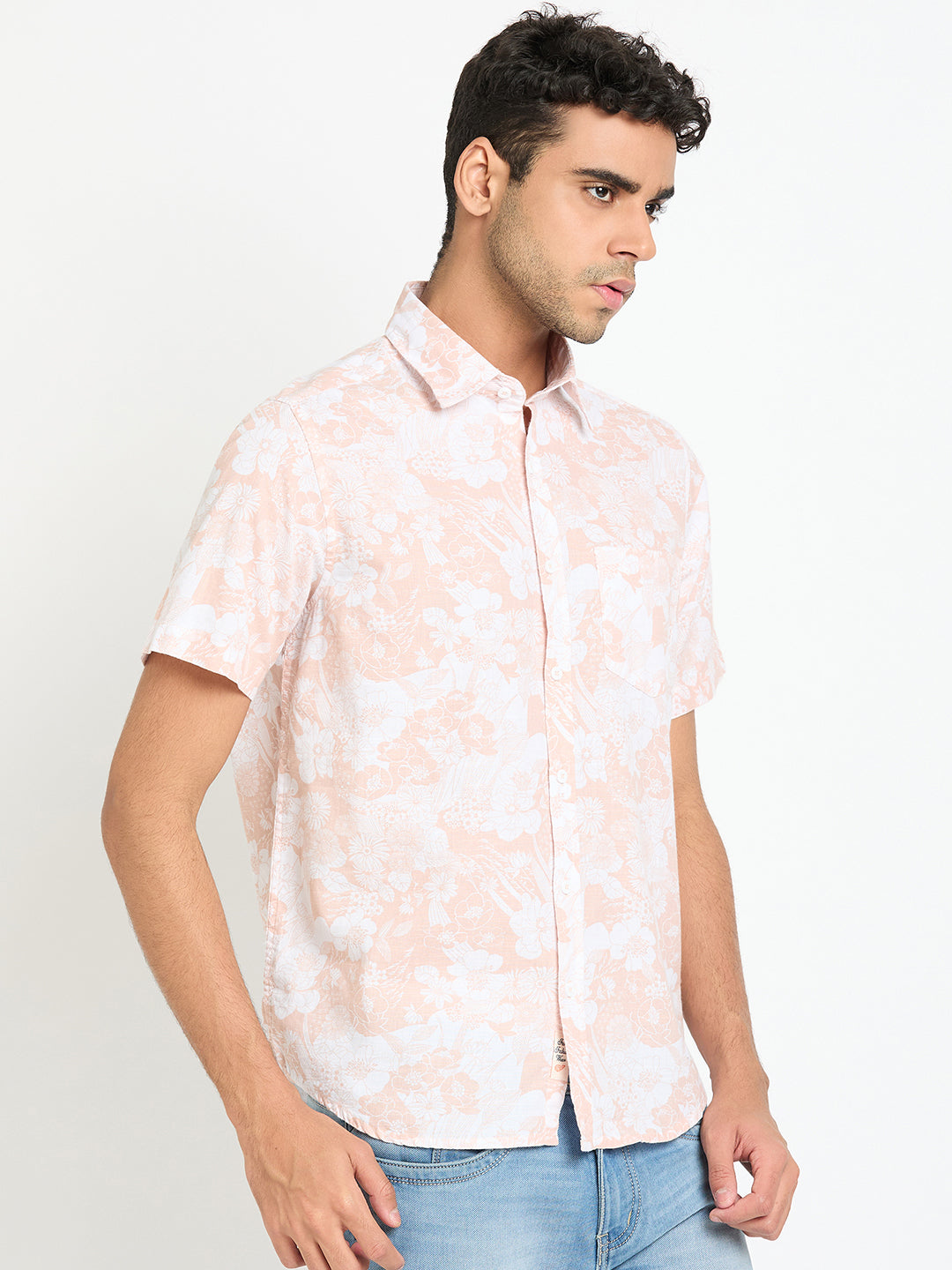 Peach Floral Print Shirt