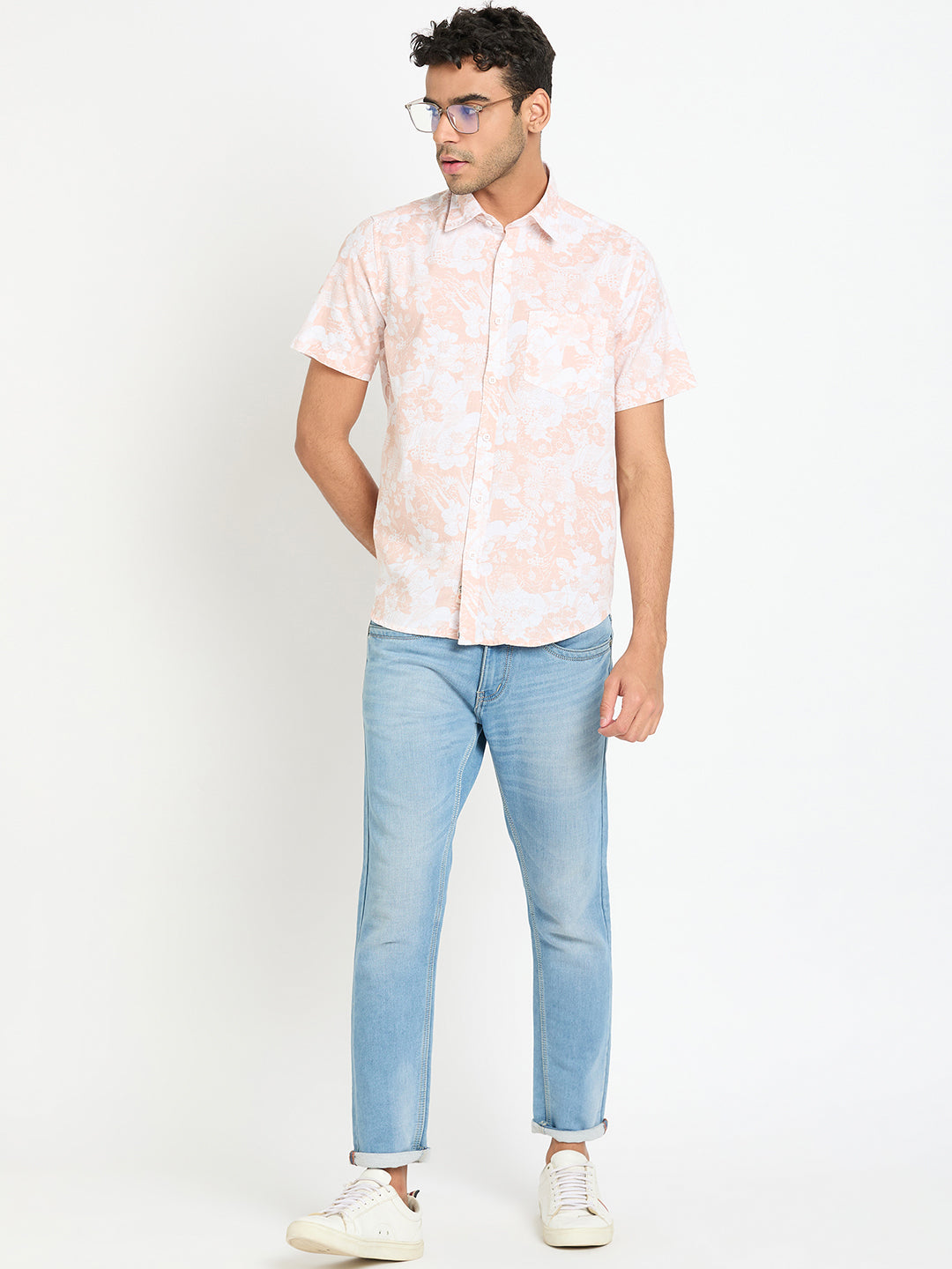 Peach Floral Print Shirt