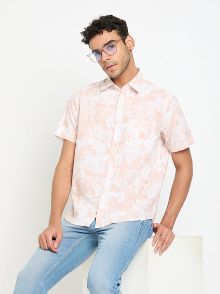 Peach Floral Print Shirt