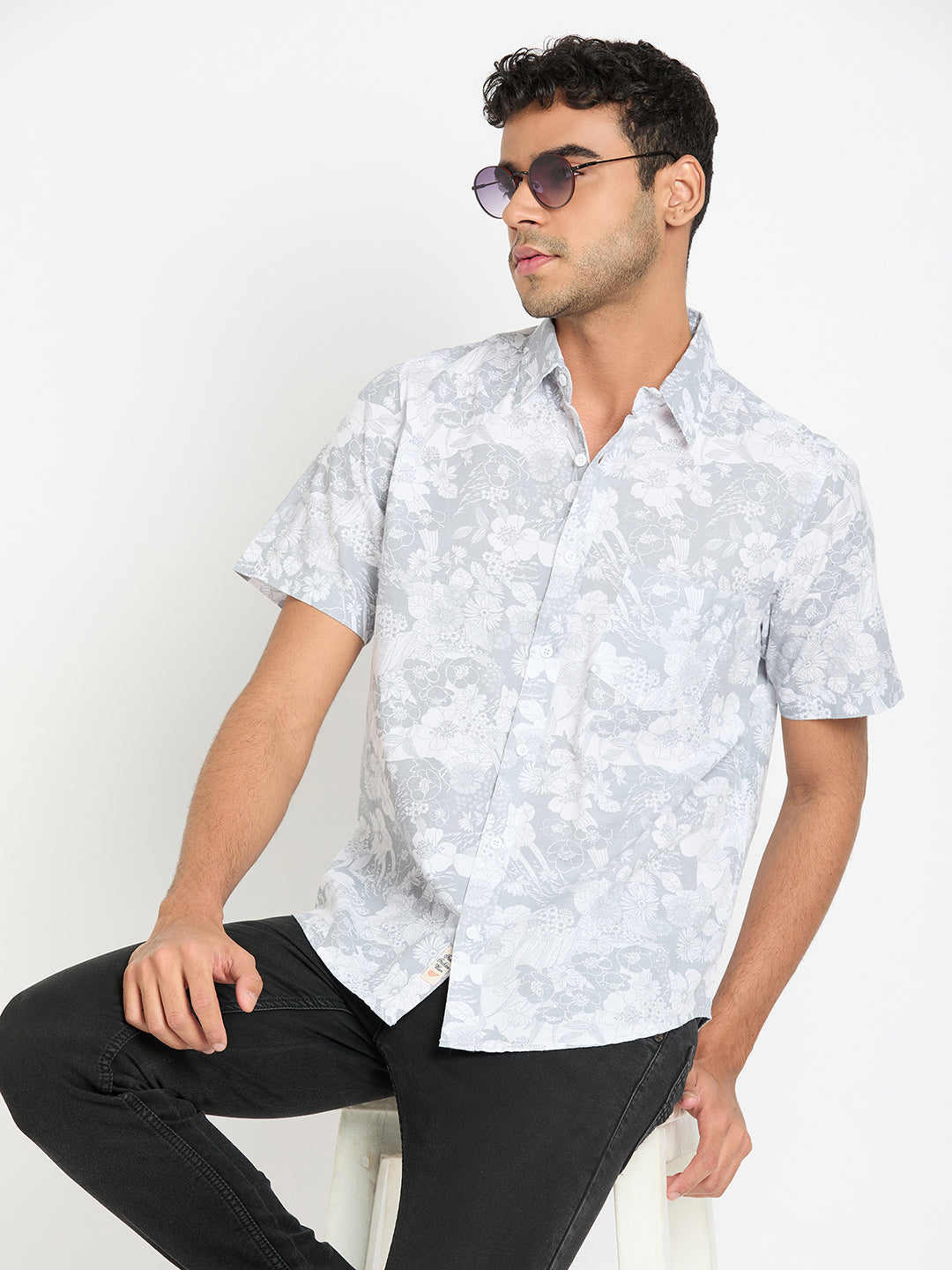 Grey Floral Print Shirt