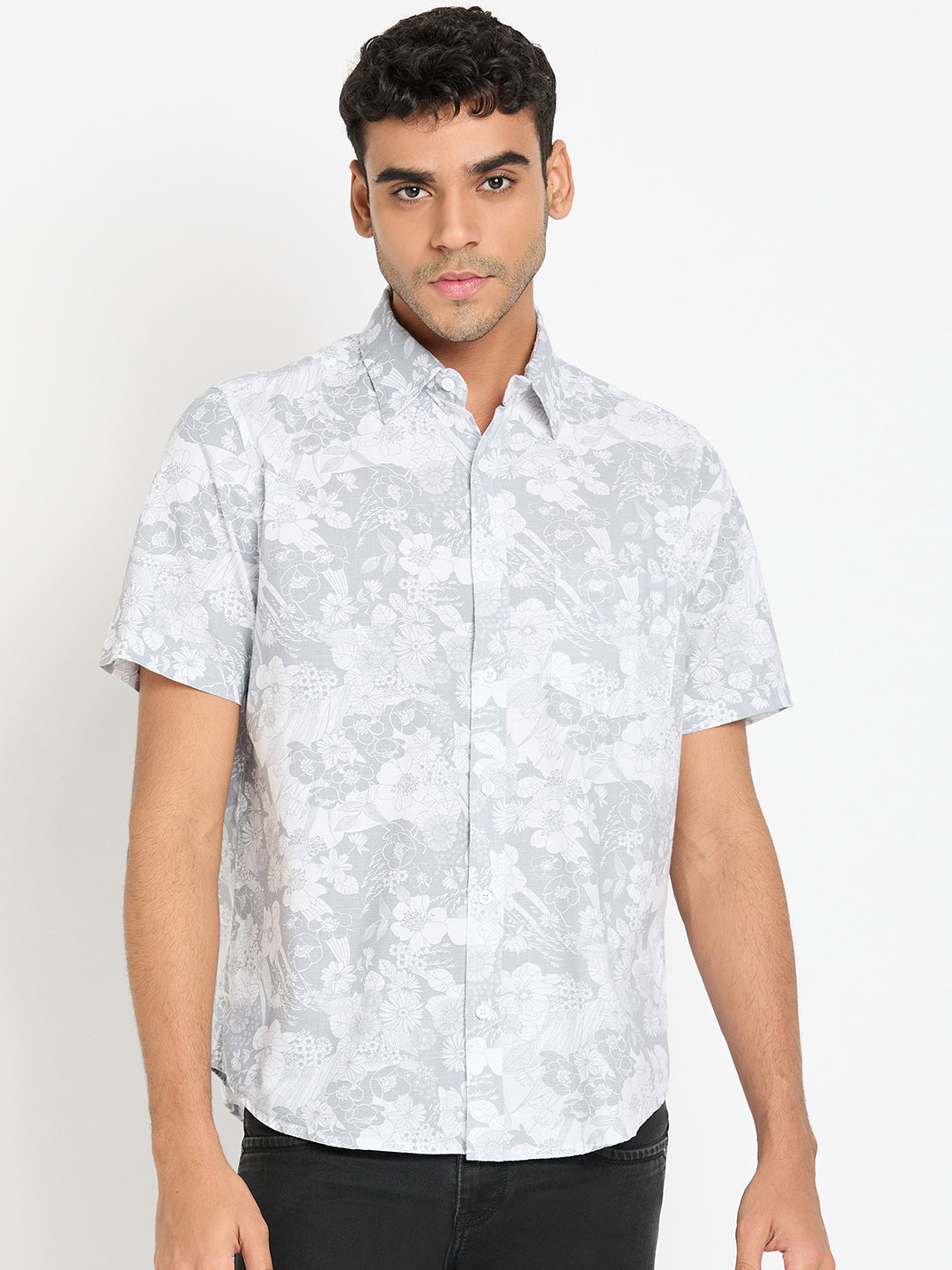 Grey Floral Print Shirt