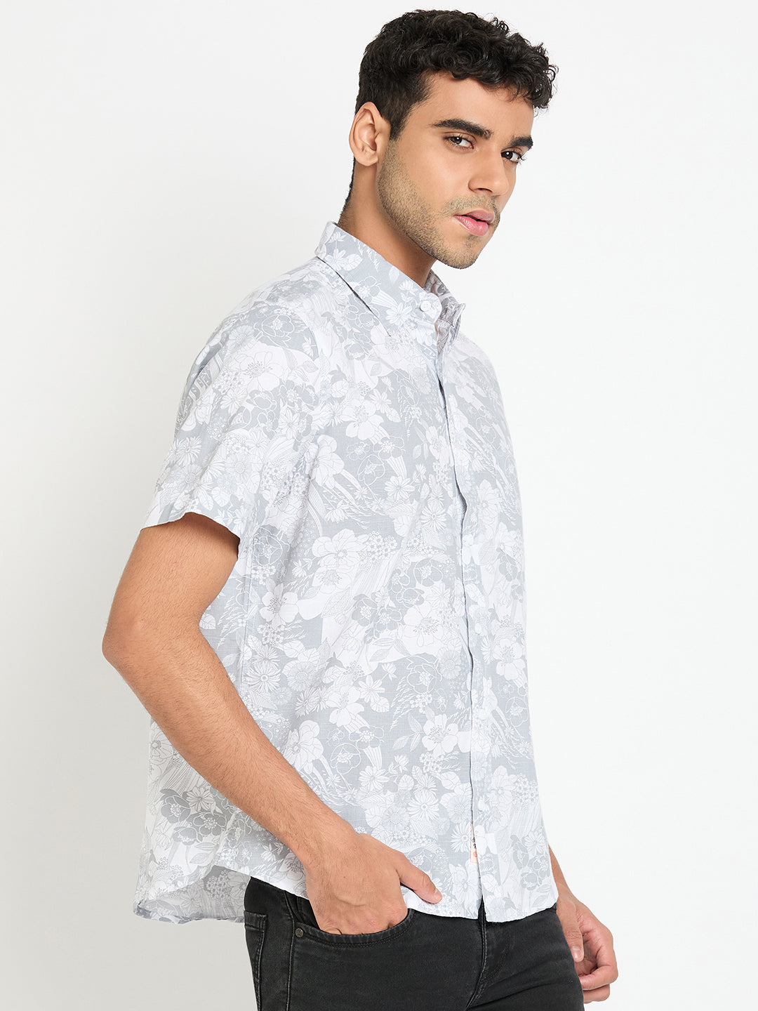 Grey Floral Print Shirt