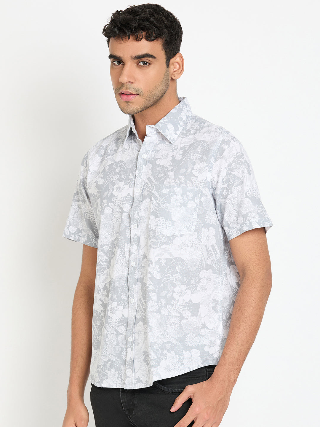 Grey Floral Print Shirt