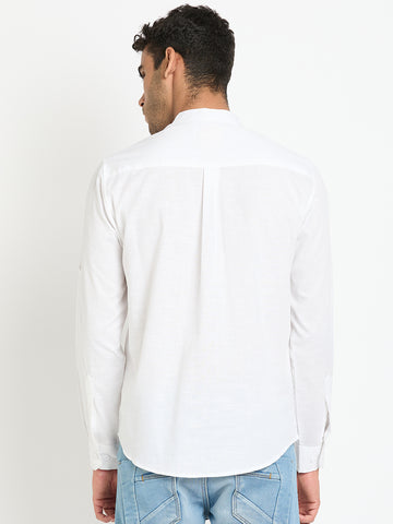 White Solid Mandarin Collar Shirt