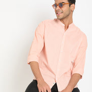 Peach Solid Mandarin Collar Shirt
