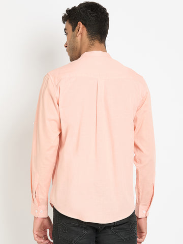 Peach Solid Mandarin Collar Shirt