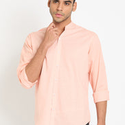 Peach Solid Mandarin Collar Shirt