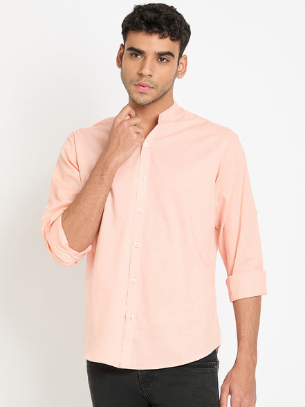 Peach Solid Mandarin Collar Shirt
