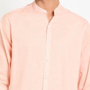 Peach Solid Mandarin Collar Shirt