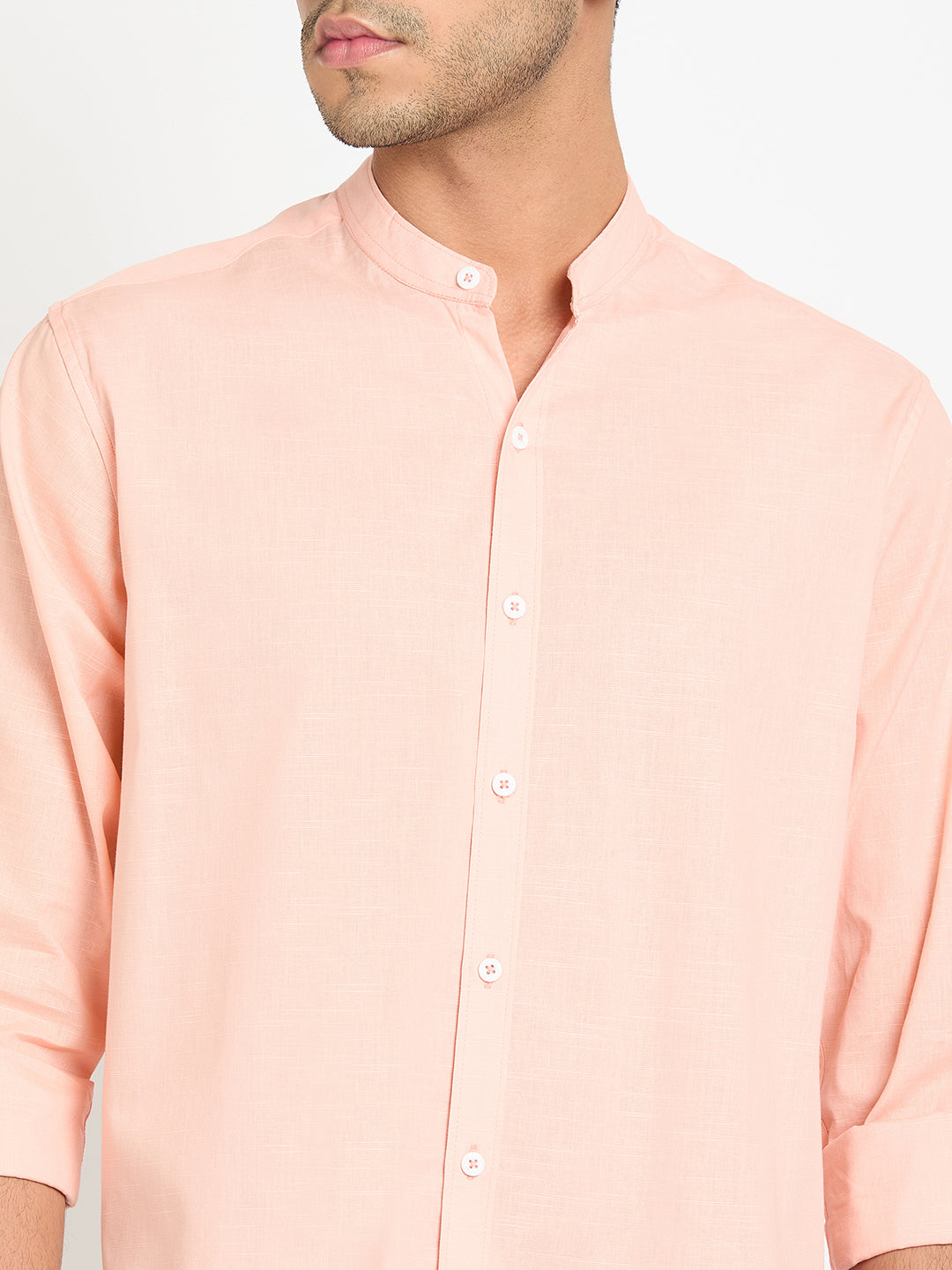 Peach Solid Mandarin Collar Shirt