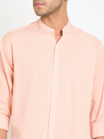 Peach Solid Mandarin Collar Shirt