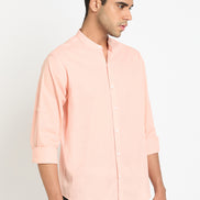 Peach Solid Mandarin Collar Shirt