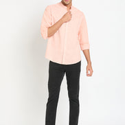 Peach Solid Mandarin Collar Shirt