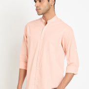 Peach Solid Mandarin Collar Shirt