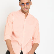 Peach Solid Mandarin Collar Shirt