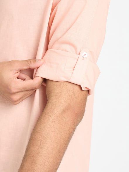 Peach Solid Mandarin Collar Shirt