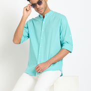 Sky Solid Mandarin Collar Shirt