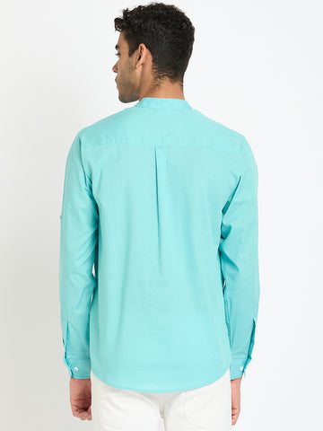 Sky Solid Mandarin Collar Shirt