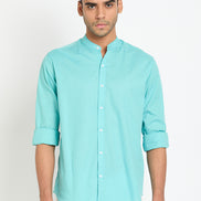 Sky Solid Mandarin Collar Shirt