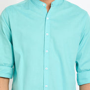 Sky Solid Mandarin Collar Shirt
