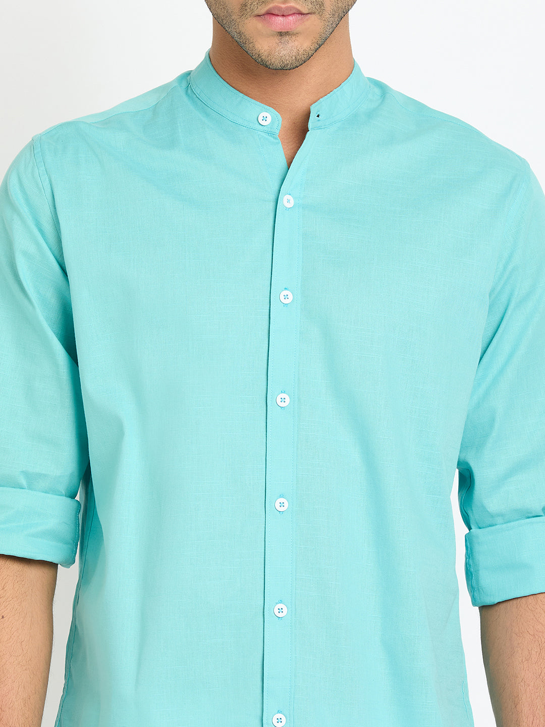 Sky Solid Mandarin Collar Shirt