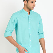 Sky Solid Mandarin Collar Shirt