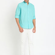 Sky Solid Mandarin Collar Shirt