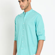Sky Solid Mandarin Collar Shirt