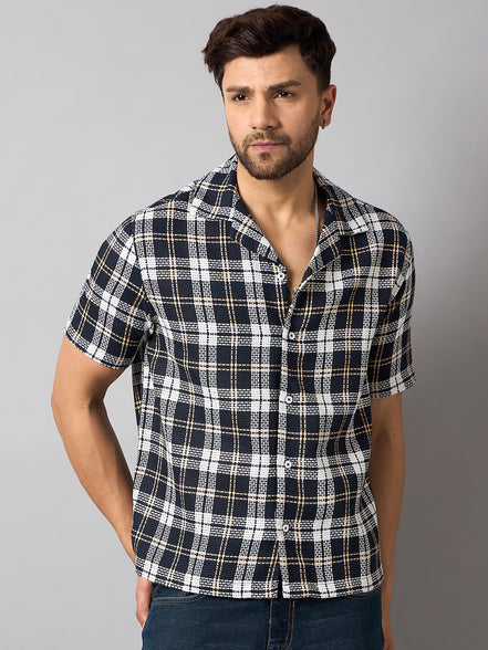 Navy Blue Checked Shirt