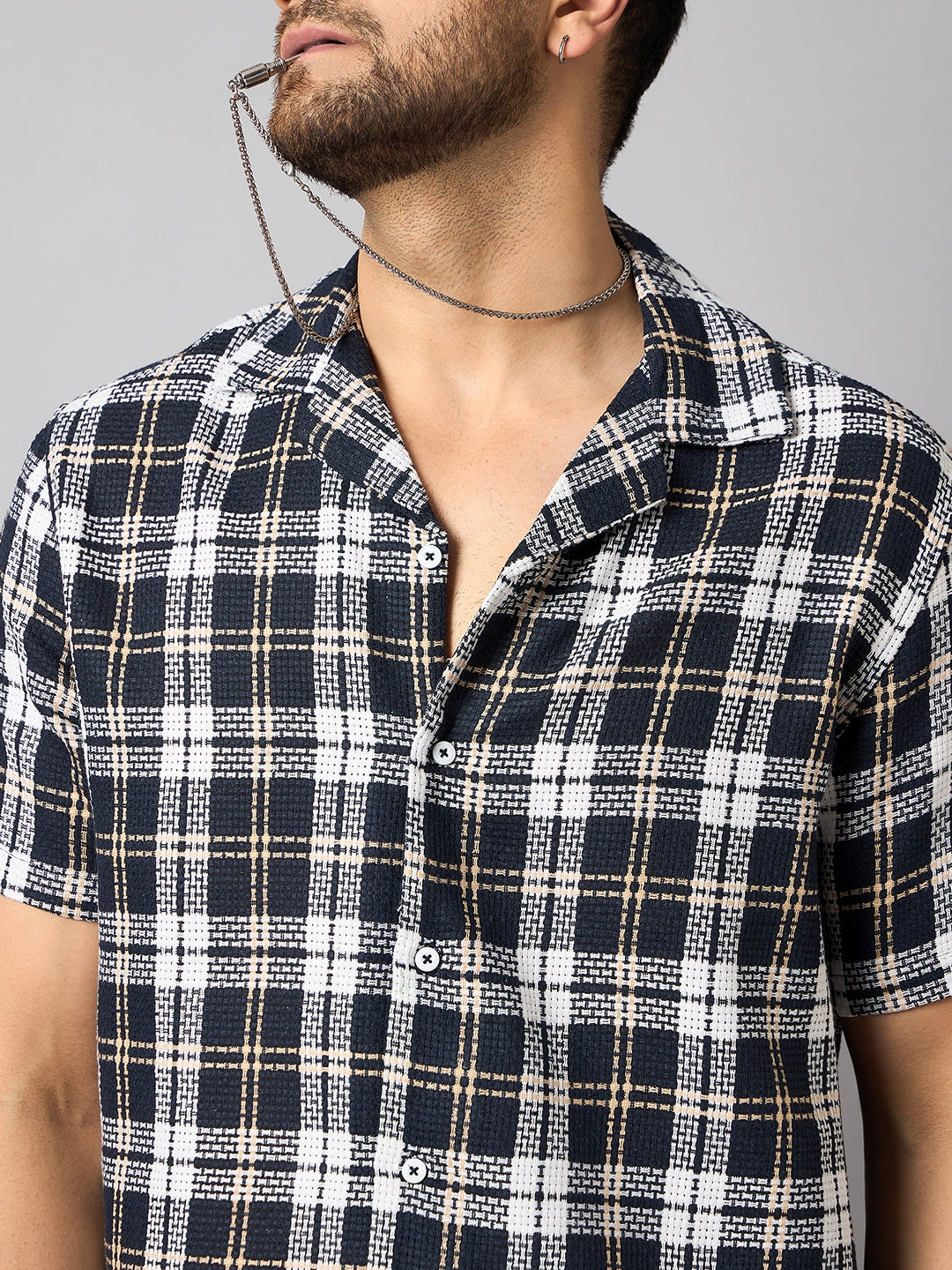 Navy Blue Checked Shirt