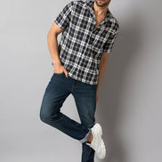 Navy Blue Checked Shirt