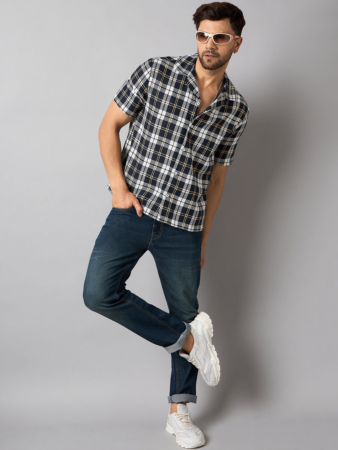 Navy Blue Checked Shirt