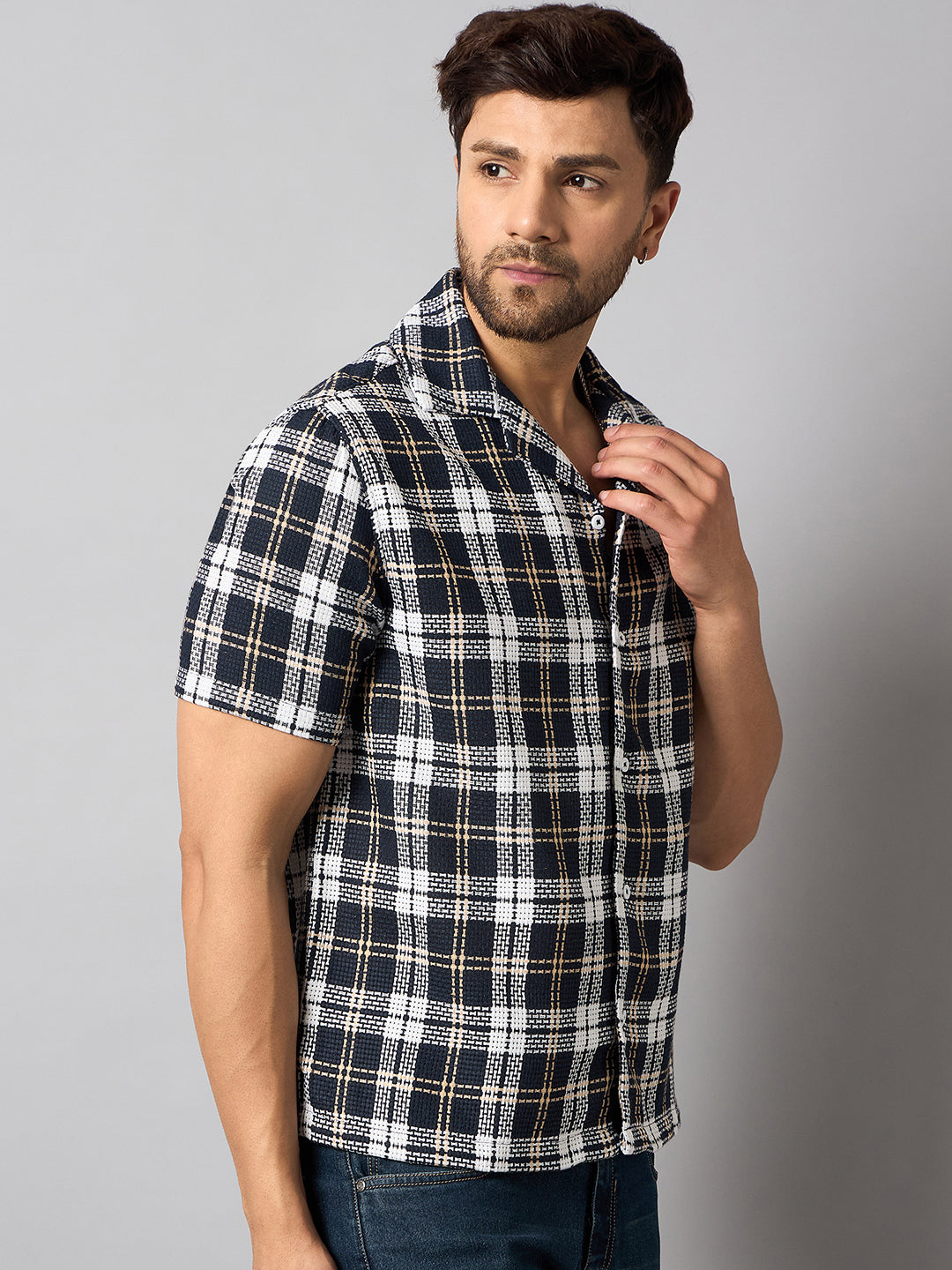 Navy Blue Checked Shirt