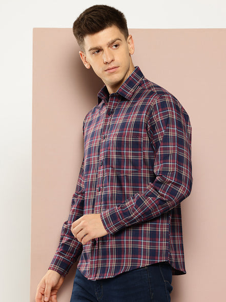 Navy Blue Checked Shirt
