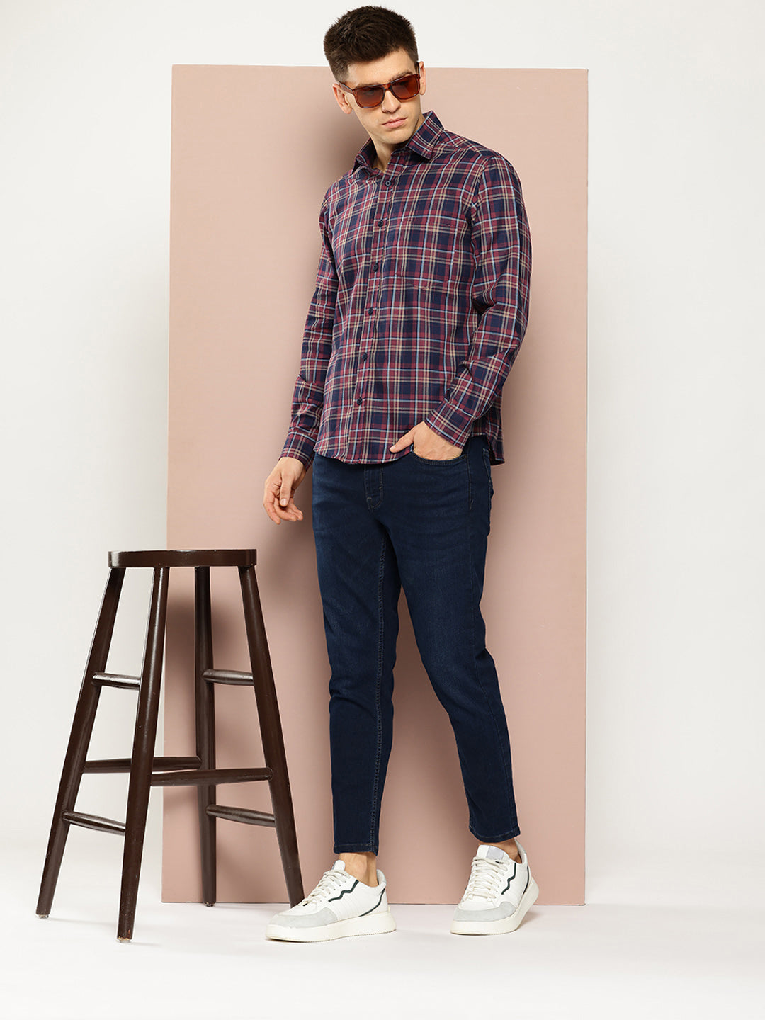 Navy Blue Checked Shirt