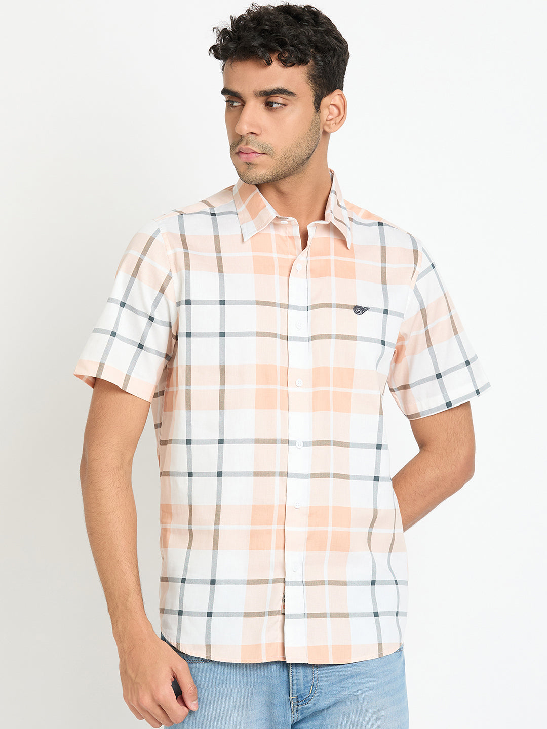 Peach Checked Shirt