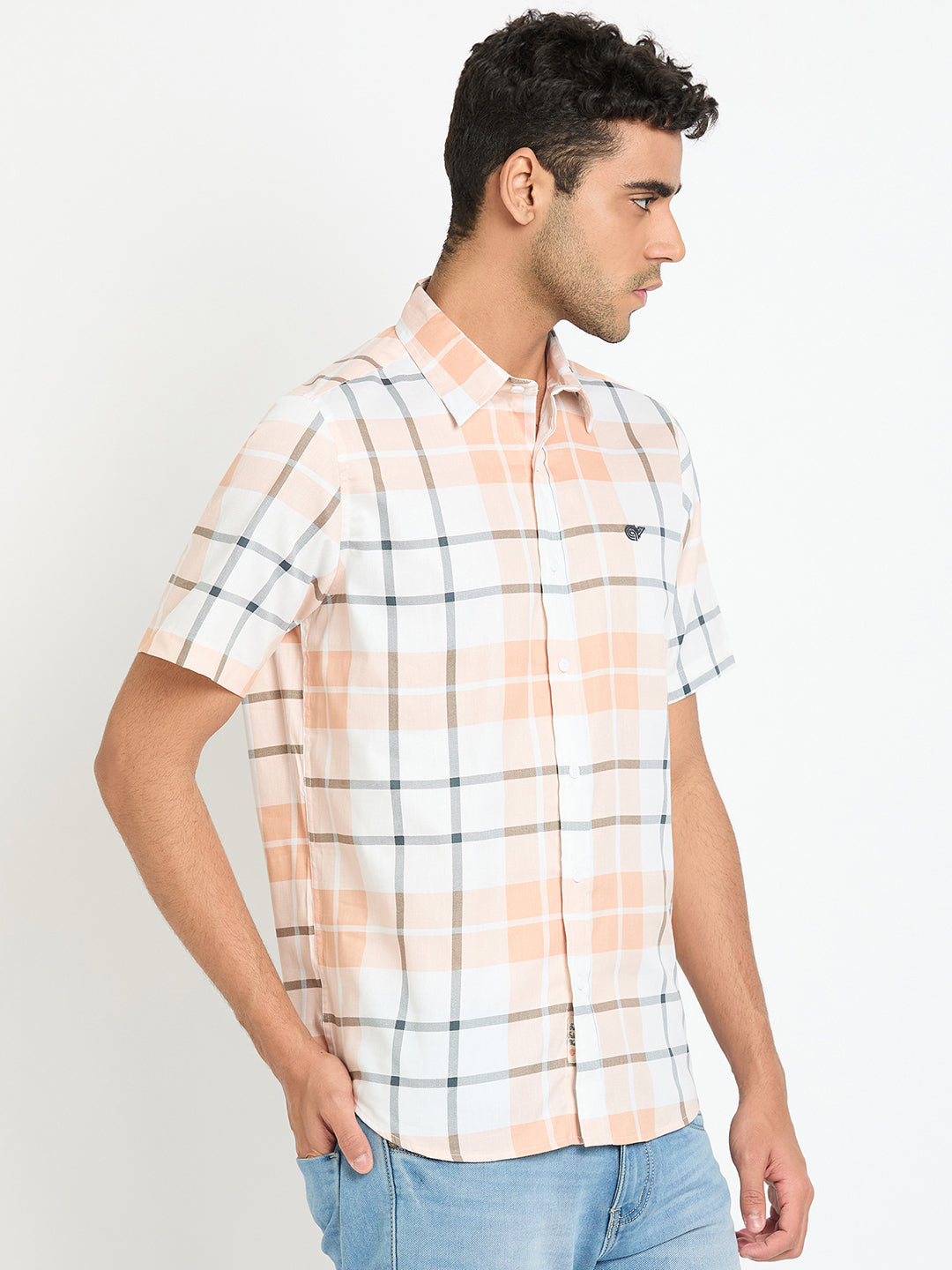 Peach Checked Shirt