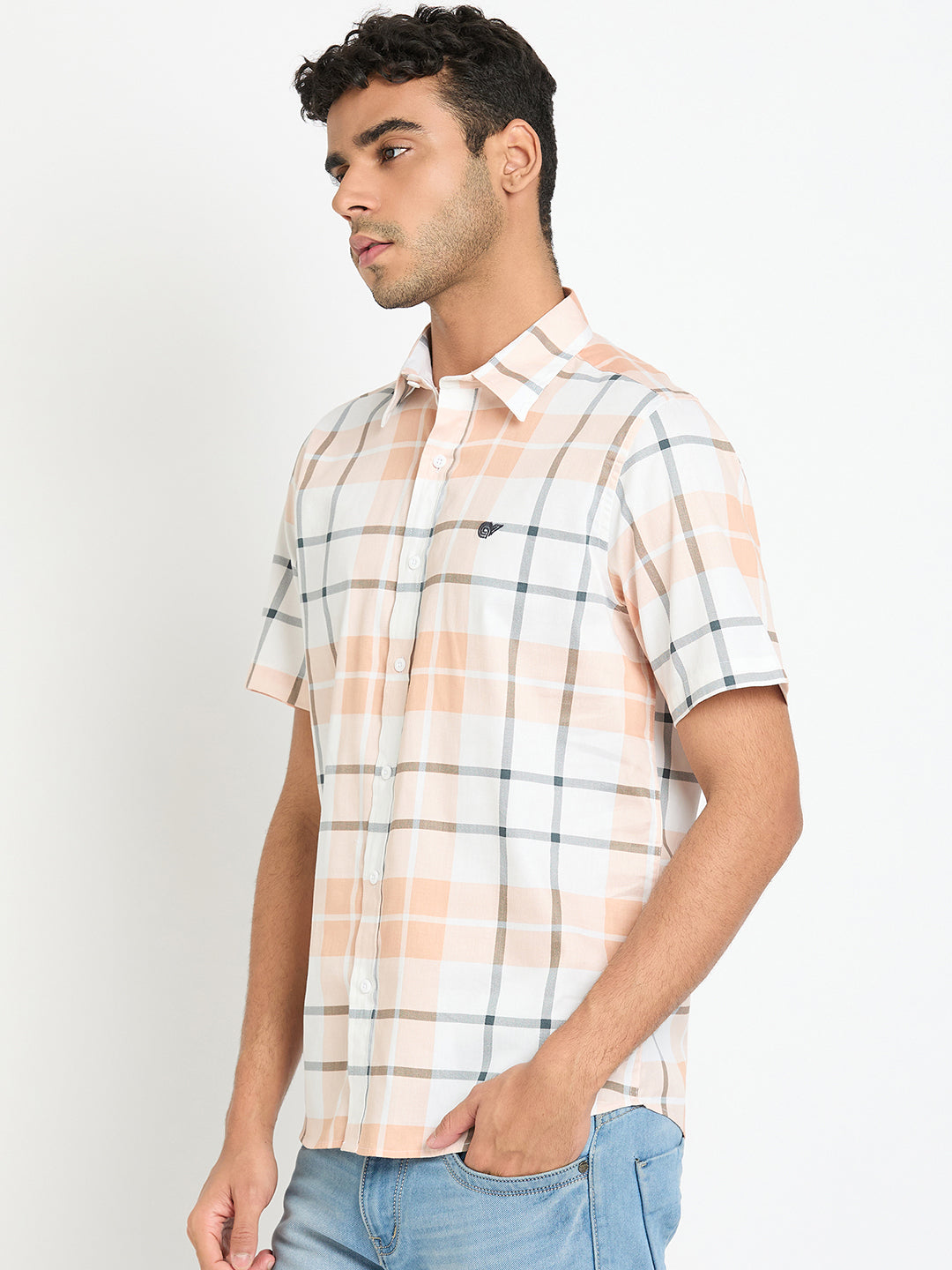 Peach Checked Shirt