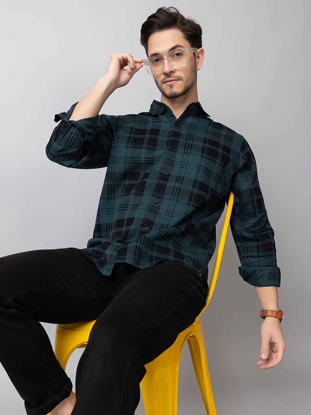 Blue Checked Collared Shirt