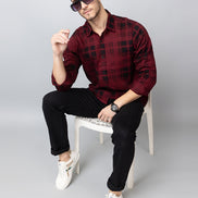 Maroon Checked Collared Shirt