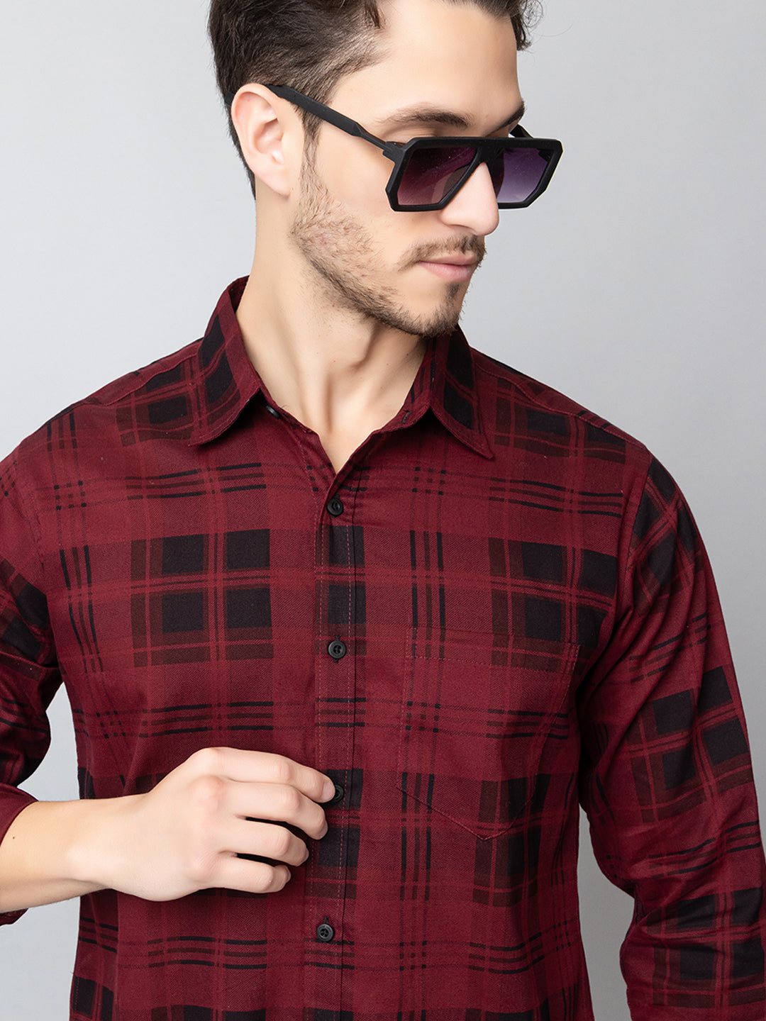 Maroon Checked Collared Shirt